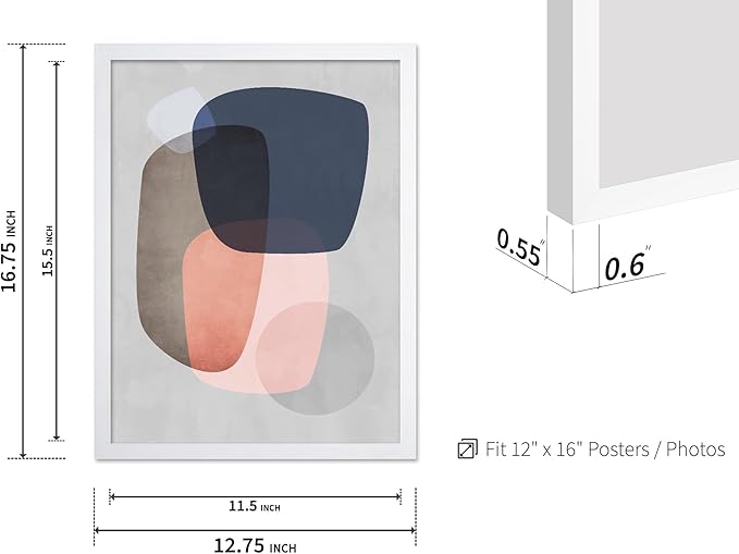 Monem Art Pastel Abstract Organic Shapes Print - Scandinavian Minimalist Art Poster - Wall Decor for Living Room, Bedroom or Office - 12x16 White Framed Wall Art by Mareike Bohmer