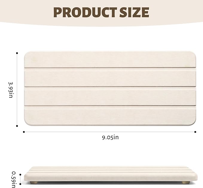 2 Pcs Fast Drying Diatomite Bathroom Tray, Grooved Design, Water Absorbing Stone,Soap Dish Holders for Bathroom Counter, Water Absorbing Stone Sink Organizer for Bathroom and Kitchen (White)