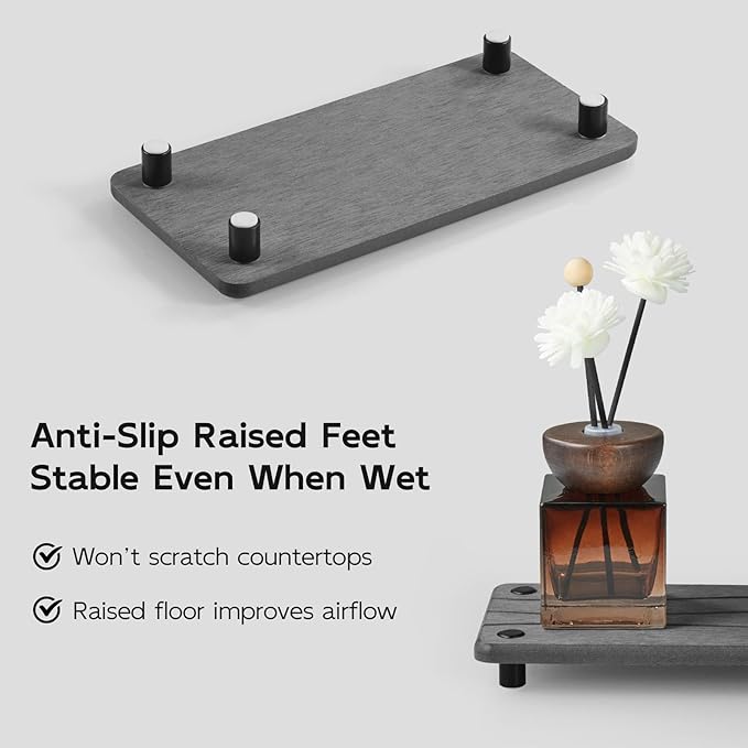 Water Absorbing Stone Sink Tray, 8" Diatomite Tray for Kitchen Bathroom Vanity, Fast Drying Stone Drying Caddy for Soap Dispenser, Sponge Holder with Wavy Groove Design