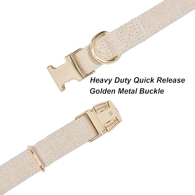Soft Cotton Hemp Dog Collar with Metal Buckle Adjustable Tweed Dog Collars for Small Medium Large Dogs(Beige,Medium)