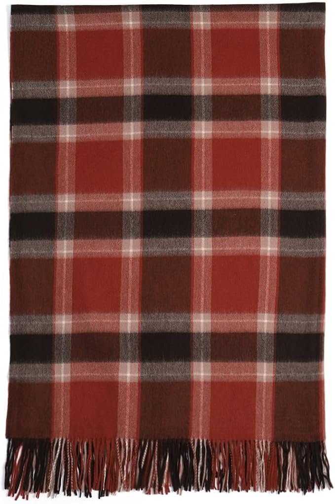 Woolly Throw Pure Wool Blanket - Large 55x83 inches, 1.5 lbs,Wool Fringed Knee Throw Blanket for Couch Bed Outdoor Travel,Soft Lightweight Breathable Blanket for All Season,Buffalo Plaid