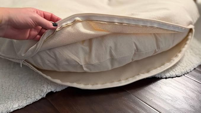 Natural 100% Cotton Canvas Round Dog Bed Cover Eco Friendly Durable Pet Bedding Dog Cushion Covers with Zippers Machine Washable Covers (Beige, Small 24 Inches)