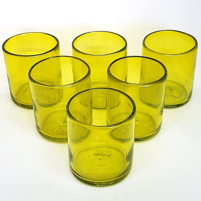 Solid Yellow 9 oz Short Tumblers (set of 6), Recycled Glass, Lead-free, Toxin-Free (9oz Tumbler)