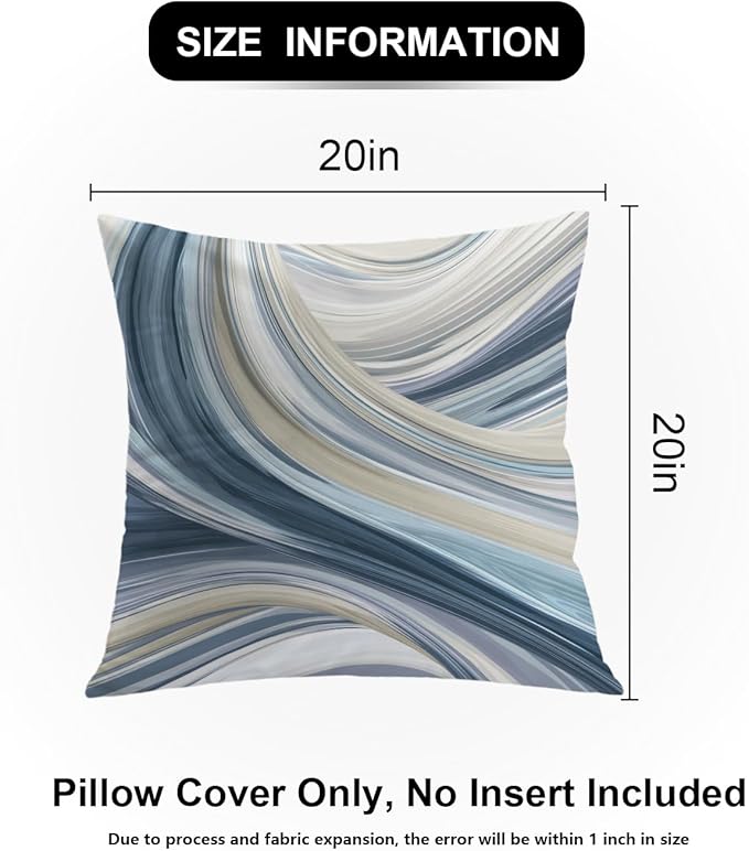 Shrahala Serene Fluid Art Decorative Throw Pillow Cover, Calm Hues Minimalist Square Pillowcase Blended Double-Sided No Inserts for Bedroom Living Room Set of 2 (20 x 20 in)