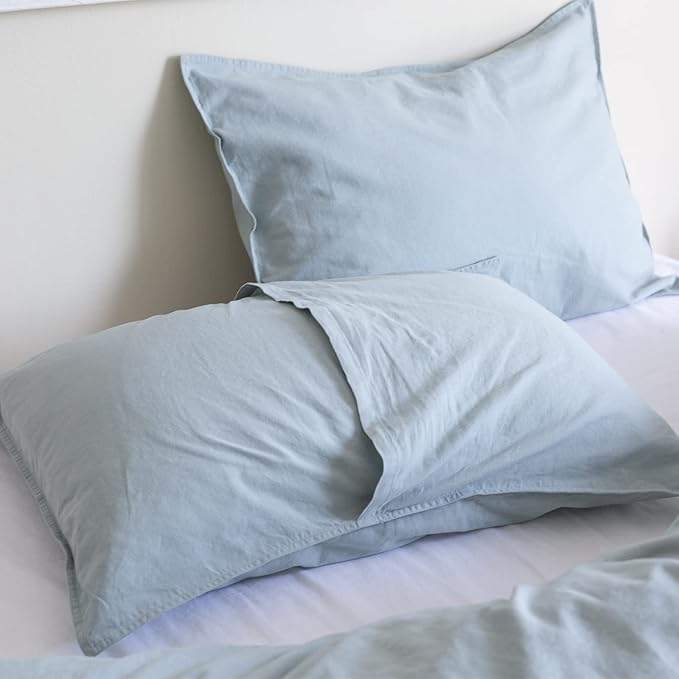 BISELINA French Linen Duvet Cover Set 3pcs with Hidden Zipper Closure Natural Flax Cotton Blend Solid Color Soft Breathable Luxury Farmhouse Bedding -King Size, Dusty Blue