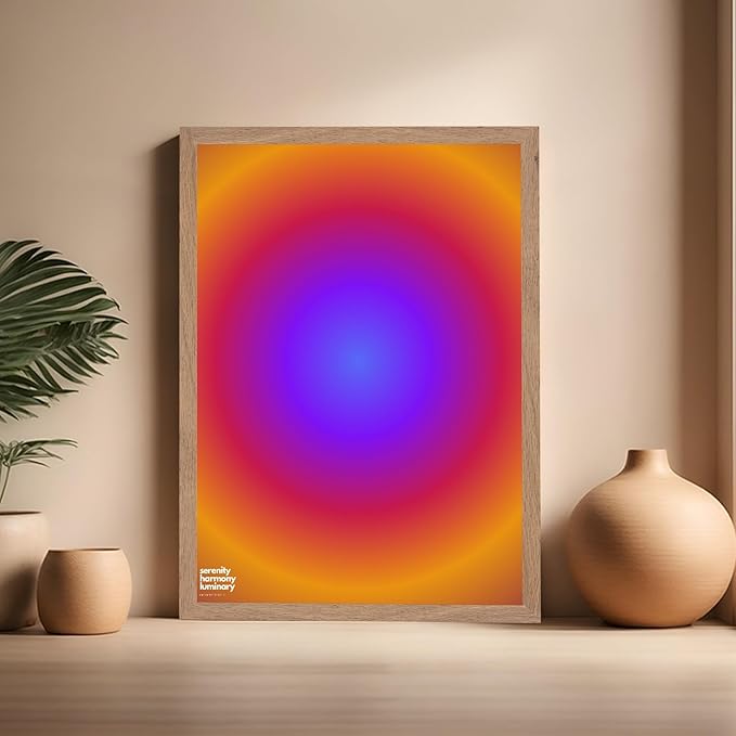 Monem Art Radiant Infinity Circle Gradient Print - Modern Abstract Color Field Poster - Wall Decor for Living Room, Bedroom or Office - 16x20 Beige Framed Wall Art by Rs Lab Studio