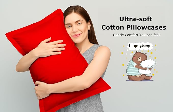 2 Pack Pillow Shams Queen Size 20x30 – 600 Thread Count 100% Organic Cotton Red Pillow Covers with 2 Inch Flange, Soft & Smooth Premium Hotel-Quality Pillowcases Set of 2