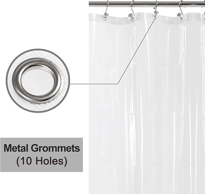 BAROSSA Design 54 inch Wide Stall Shower Curtain Liner with 3 Magnets - PEVA, Waterproof, PVC Free, Metal Grommets, Clear, 54x72