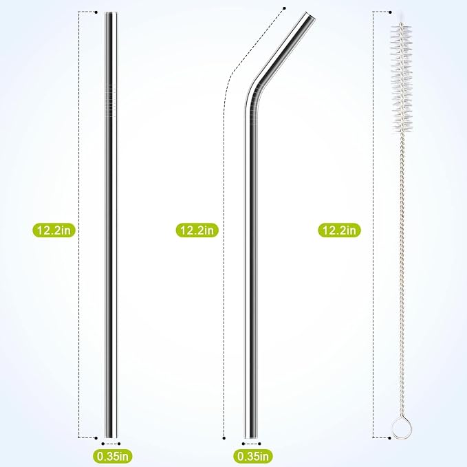 6 Pack Reusable Stainless Steel Straws Replacement for Stanley 40oz Cup Adventure Tumbler, 12.2" Metal Straws with Cleaning Brush & Storage Bag
