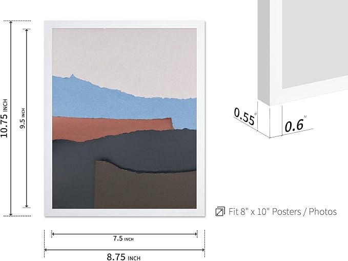 Monem Art Abstract Mountain Landscape Collage Print - Minimalist Scandinavian Art Poster - Wall Decor for Living Room, Bedroom or Office - 8x10 White Framed Wall Art by Mareike Bohmer