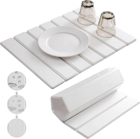 Stone Dish Drying Mats for Kitchen Counter, Fast Dry Collapsible Dish Drying Mats, Super Absorbent Eco-Friendly Diatomaceous Earth Bath Mat for Kitchen Dishes Bottles Cups Bathroom Any Countertop