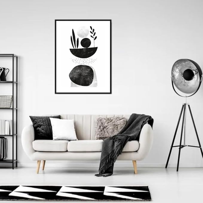 Moonow7 Boho Abstract Plant and Leaf Wall Art Poster, Minimalist Black and White Botanical Prints for Home Decor, Decorations for Living Room, Bedroom, Office, Unframed Size 30x45 cm / 12x18″