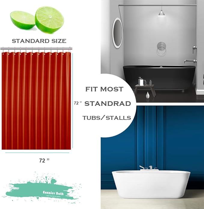 Tangerine Plastic Shower Curtain Or Liner, 72x72 Inch Lightweight Red Plastic Bathroom Shower Showroom Inner Curtain with Rustproof Metal Grommet Holes and Weighted Magnets