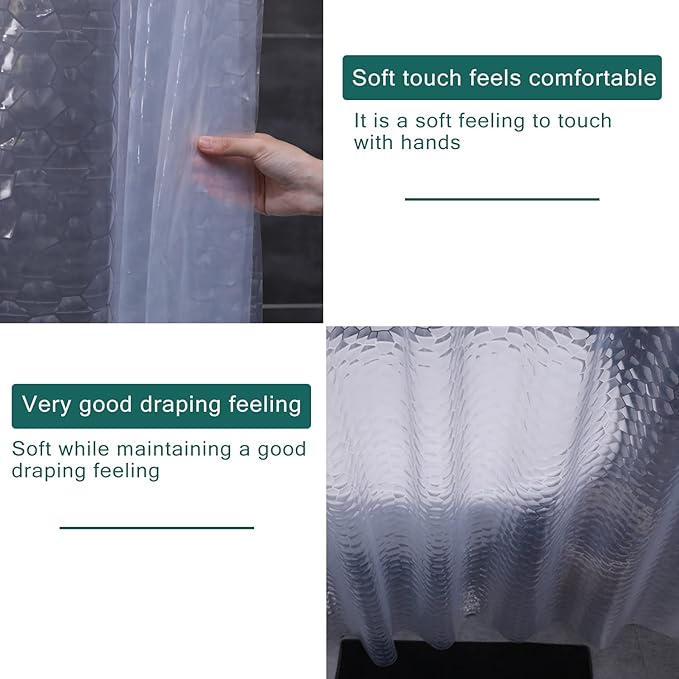 EVA Clear Shower Curtain Liner, 3D Water Cube 5G Shower Liners with 12 Rustproof Metal Grommets and Weighted Magnets, Waterproof Duty for Bathroom 72 x 72