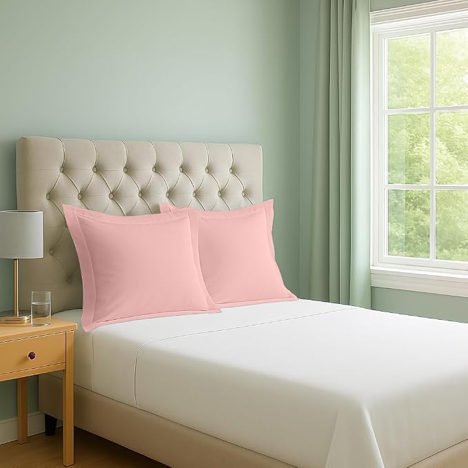 2 Pack Euro Pillow Shams 28x28 – 600 Thread Count 100% Organic Cotton Pink Square Pillow Covers with 2 Inch Flange, Soft & Smooth Premium Hotel-Quality Pillowcases Set of 2
