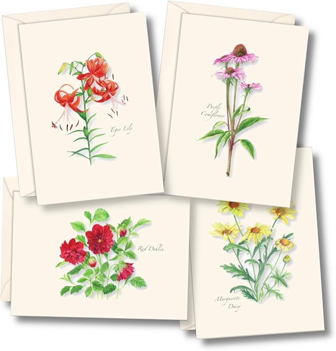 Earth Sky + Water - Garden Favorites Assortment Notecard Set - 8 Blank Cards with Envelopes (2 each of 4 styles)
