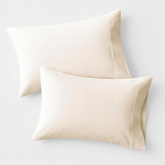 100% Organic Cotton Percale Pillow Cases Standard/Queen Size Set of 2 - Percale Pillowcases Standard/Queen (Ivory), Soft Cooling Pillow Cases for Sleeping, Cotton Pillowcovers