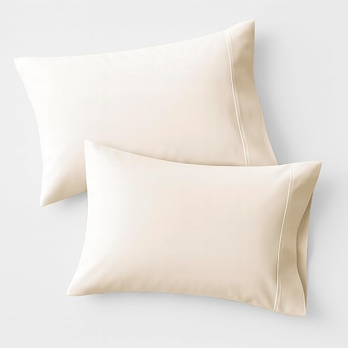 100% Organic Cotton Pillow Cases King Size Set of 2 - Organic Cotton Percale Weave Pillowcases King Size (Ivory), Soft, Cooling, Crisp & Breathable Percale Pillow Covers