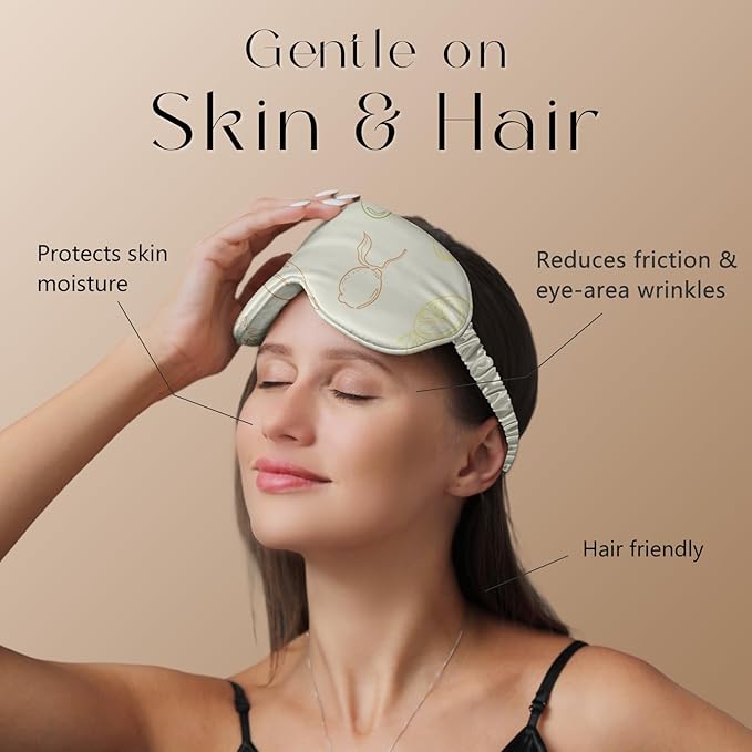 ZIMASILK Adjustable 22 Momme 100% Mulberry Silk Sleep Mask, Upgraded 3D Contoured Cup Eye Mask for Sleeping, Super Soft & Breathable Blindfold, Blackout for Deep Sleeping (Ivory - Fruit Line Art)