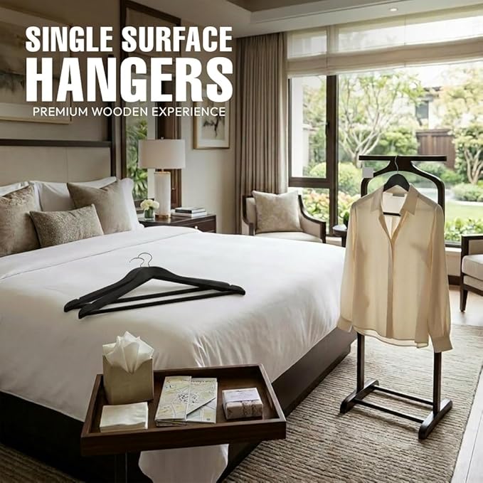 Utopia Home Premium Wooden Hangers 20 Pack - Durable & Slim Coat Hanger - Suit Hanger with 360-Degree Rotatable Hook - Wood Hangers with Shoulder Grooves (Black Color)