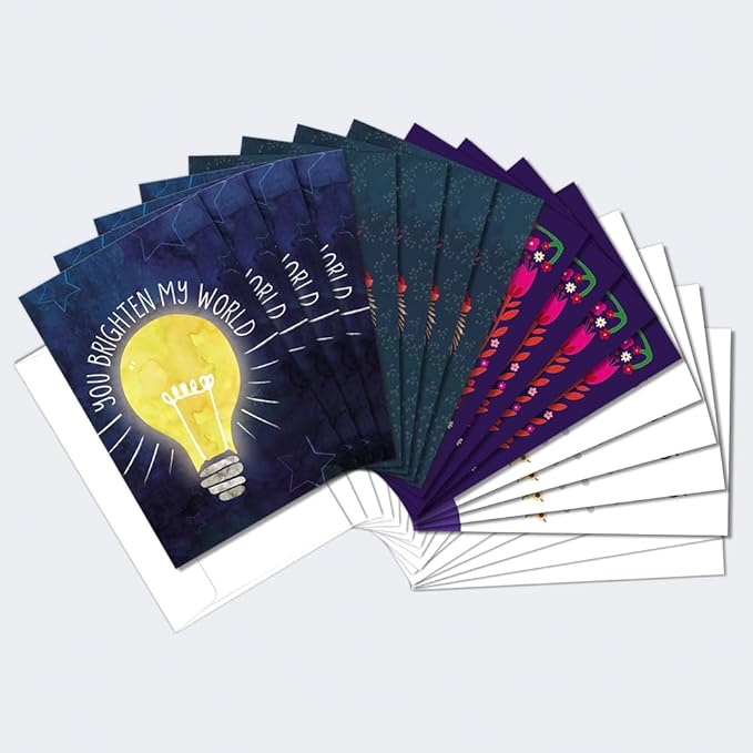 Tree-Free Greetings - All Occasion Cards - Artful Designs - 16 Assorted Cards + White Envelopes - Made in USA - 100% Recycled Paper - 4 x 6 - Brighten (FP54257)