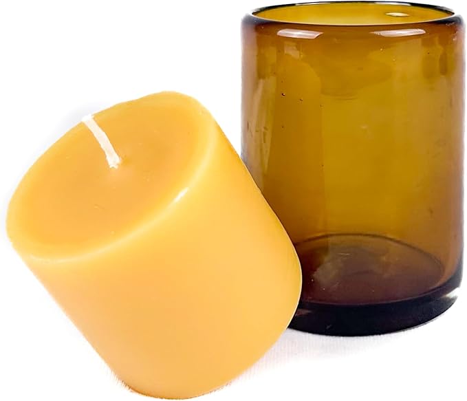 Bluecorn Beeswax Candle Refill – 8oz Amber Glass Jar, 100% Pure Beeswax, Unscented – 35 Hr Long Burn, Cotton Wick, Non Toxic – Handmade in USA, 1 Count