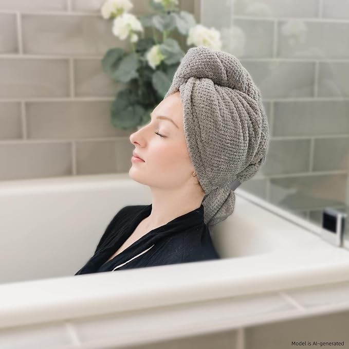 Microfiber Hair Towel Wrap Turban 2 Pack Large | Super Absorbent Quick Dry & Anti-Frizz for Women with Curly Hair | 27.5" x 39.4" Hair Towel Cap