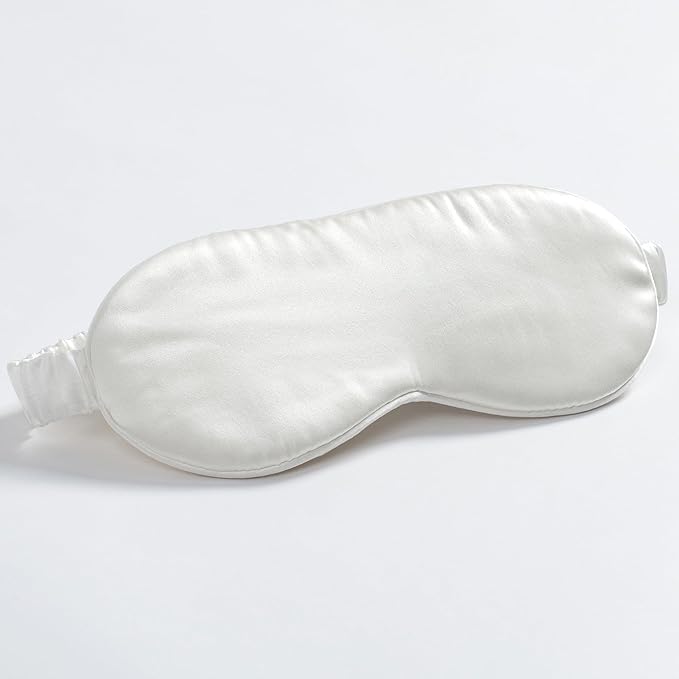 100% 22 Momme 6A Grade Double-Sided Pure Mulberry Silk Eye Mask Soft Breathable Sleep Blindfold with Elastic Headband for Men and Women Pack of 1 (White)