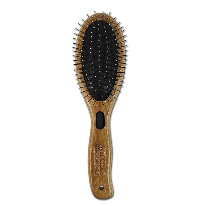 Bamboo Groom Combo Brush with Bristles & Stainless Steel Pins for Pets, Large