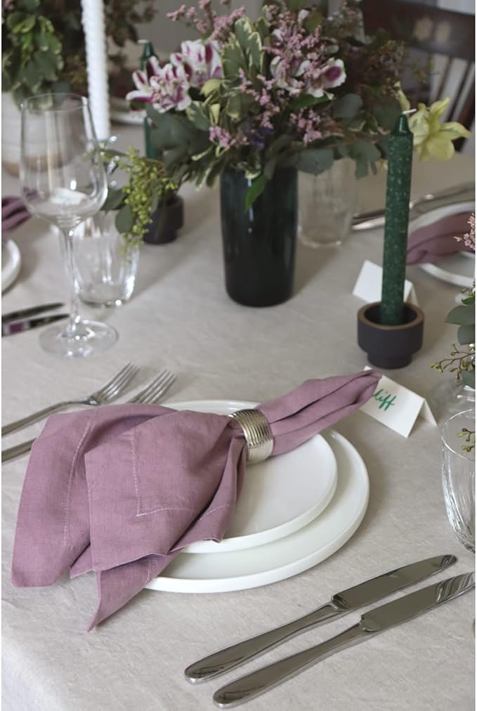 Huddleson Heather Lilac Linen Napkin 20x20 (Set of Four) Luxury Italian Linen Napkin Sewn in US