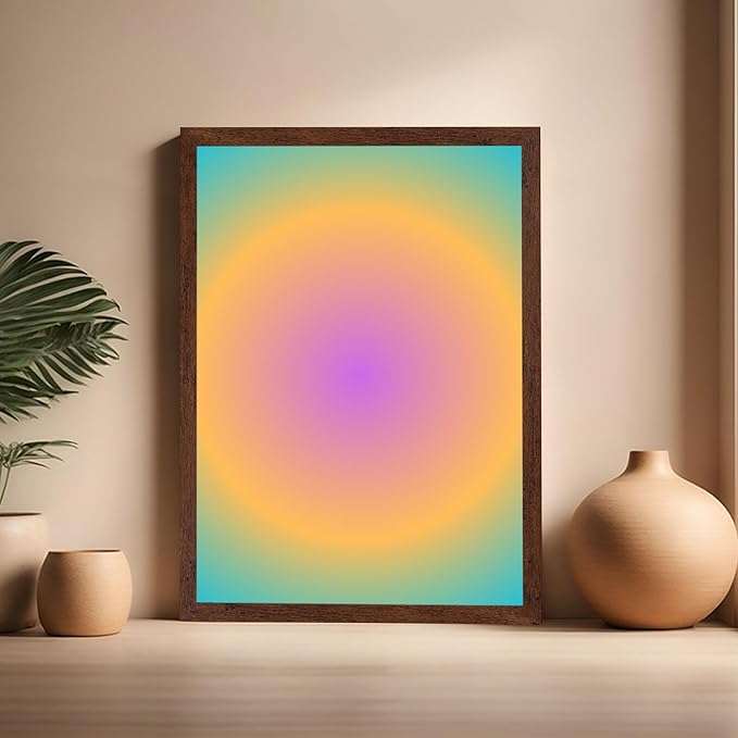 Monem Art Radiant Gradient Glow Print - Modern Abstract Color Field Poster - Wall Decor for Living Room, Bedroom or Office - 16x20 Brown Framed Wall Art by Rs Lab Studio