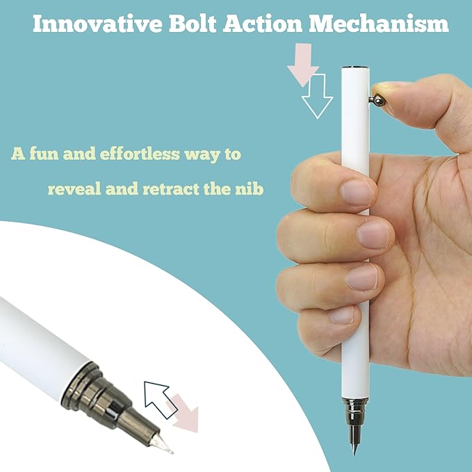 Retractable Fountain Pen – 0.38 mm Extra Fine Nib Fountain Pen, Smooth Fancy Pens with Converter, 6 Ink Cartridges & Gift Pouch for Writing (White)
