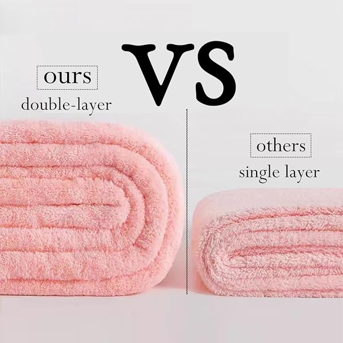 Microfiber Hair Drying Towel Wrap for Women, Hair Turbans Towel for Wet Hair,turbie Twist Hair Towels(The Color of the Picture is for Reference only) (Pink-Double Layer)
