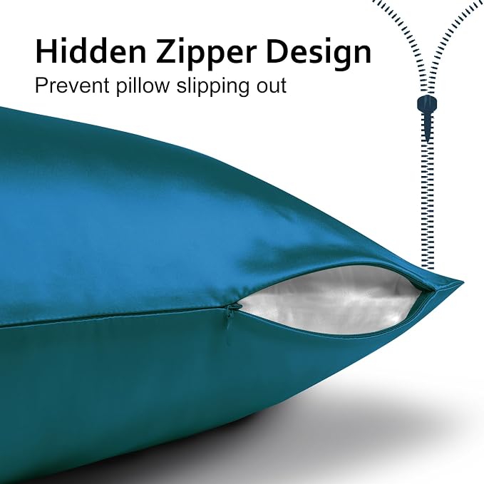 Ravmix Silk Pillow Cases with Zipper, 21momme Mulberry Silk Pillowcase for Hair Skin Health, Soft Smooth Breathable Cool Pillow Cover for Beauty Sleep with Gift Box 1PC(King 20"x36", Peacock Blue)