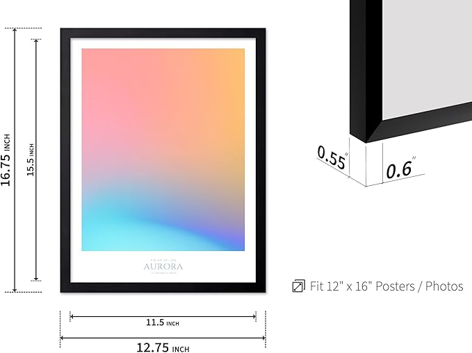 Monem Art Aurora Gradient Abstract Print - Minimalist Geometric Color Field Poster - Wall Decor for Living Room, Bedroom or Office - 12x16 Black Framed Wall Art by Rs Lab Studio