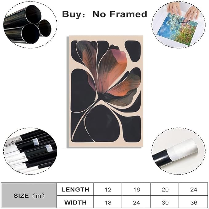 HUYKON Abstract Floral Wall Art Prints Set of 2 Modern Mid Century Botanical Canvas Painting Posters Black Orange Flower Picture Wall Decor Aesthetic for Bedroom Home Decor 24x36inch Unframed