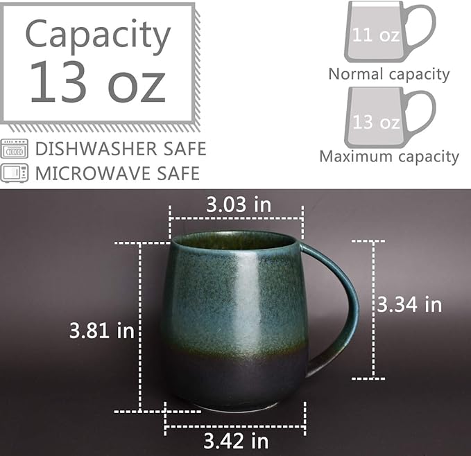 Bosmarlin Matte Ceramic Coffee Mug, Tea Cup for Office and Home, 13 oz, Dishwasher and Microwave Safe, 1 Pack (Forest night)