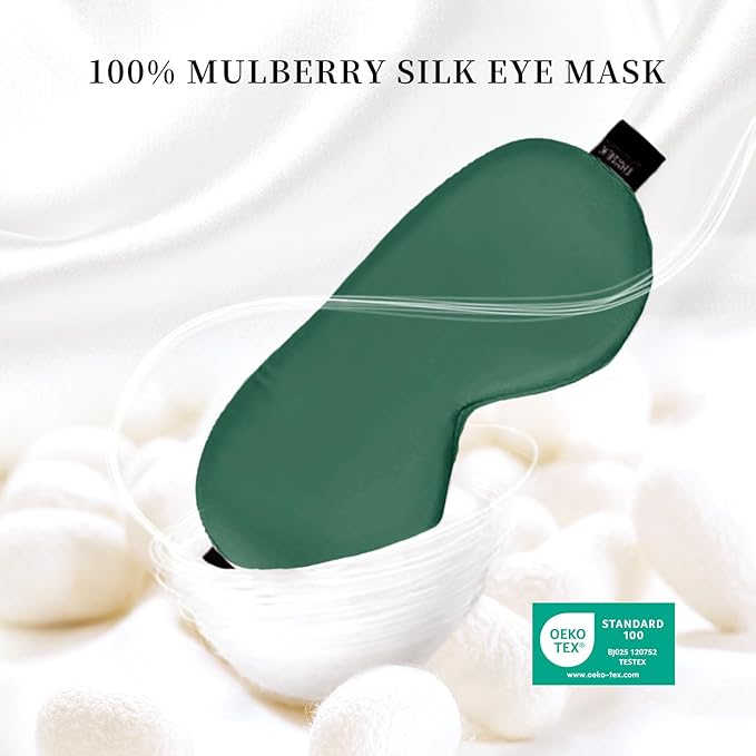 THXSILK Sleep Mask 100% 19 Momme Pure Mulberry Silk Super Smooth Cooling Sleep Eye Mask Blackout for Women/Man/Kids Eye Cover with Wide Head Strap Good Night Sleep Comfortable Travel Nap Emerald Green