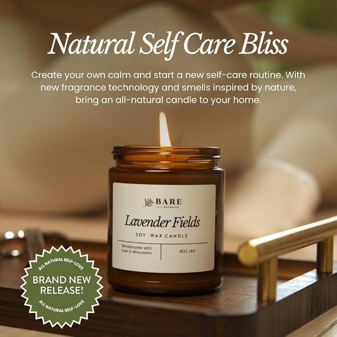 Bare Botanics 9oz Non Toxic Soy Candle Yuzu Mandarin - 40+ Hour Burn | 100% Plant-Based Fragrance Oils | Handpoured in Wisconsin | Clean-Burning Soy Wax
