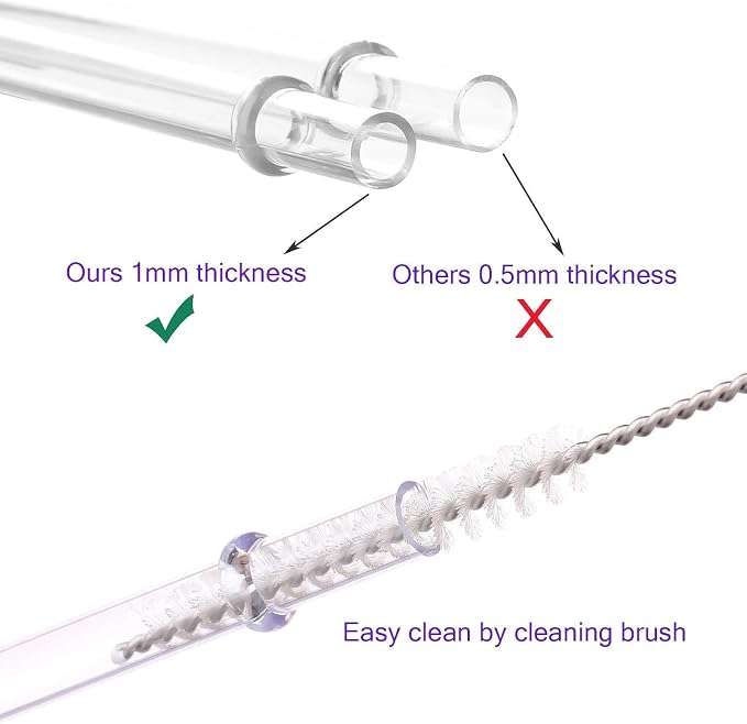 Dakoufish 8 Inch Clear Reusable Thick Plastic Replacement Drinking Straws for 12 oz &16 oz Mason Jar Tumblers,Set of 12 Pcs Straws with Cleaning Brush (8inch, Clear)