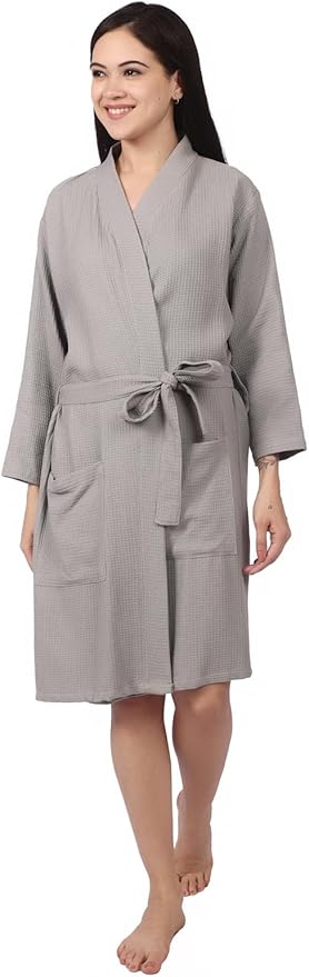 Women's Waffle Bathrobe – 100% Cotton, Lightweight & Absorbent, Spa Robe, Hotel & Lounge Robe