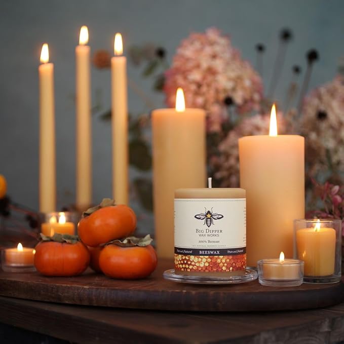 Big Dipper Wax Works 100% Pure Beeswax Pillar Candles (1 Pack) – 3" x 3.5" Handmade in USA, Long Burning Clean Soot-Free, Natural Honey Aroma, Eco-Friendly Cotton Wick, Home Décor & Meditation