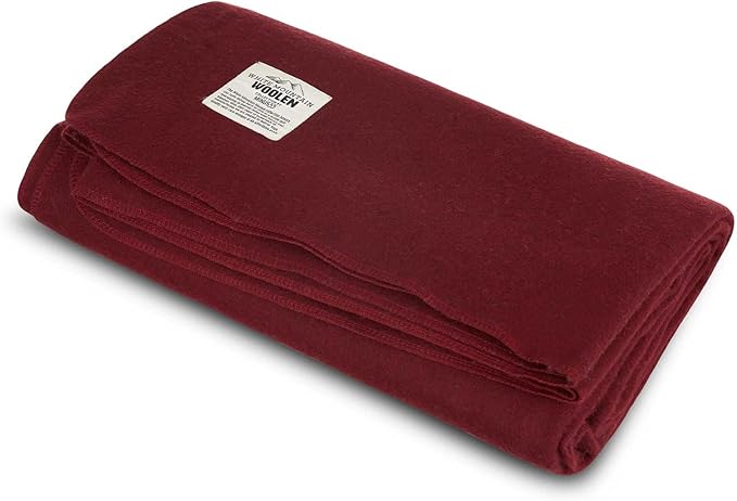 Lodge Twin Blanket - 80% Recycled Wool - Buffalo Plaid - Warm Throw Blanket - Thick - Washable - 65W x 90L - Burgundy