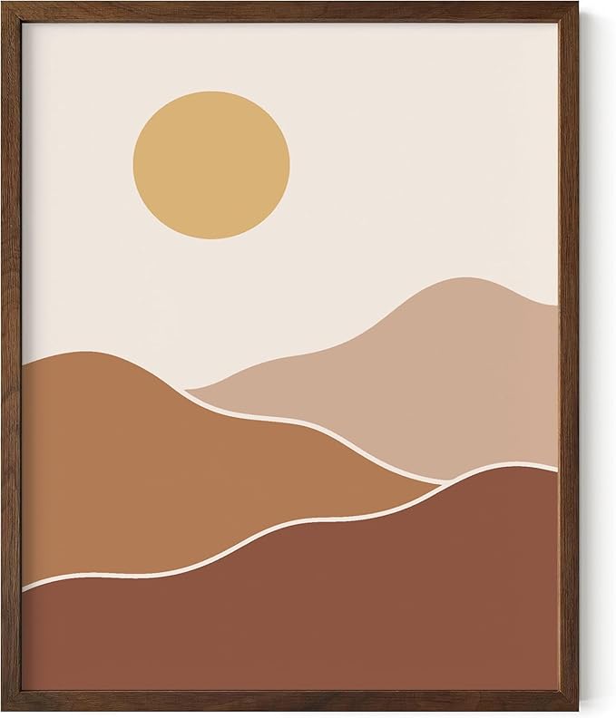 Organic Abstract Shapes Wall Art Minimalist Botanical Silhouette Earth Tones Terracotta Mid Century Modern 8x10 Inch Oak Wood Walnut Framed Scandi Boho Print for Home Office