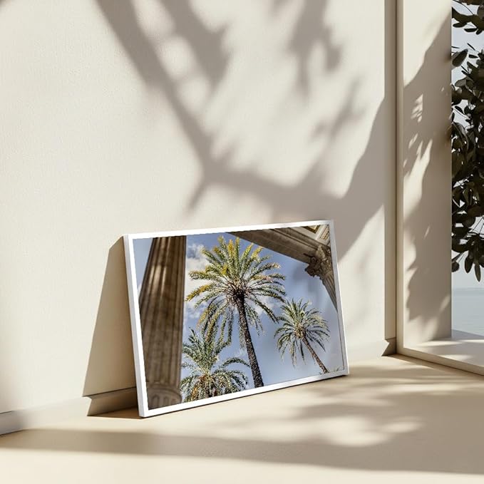 Monem Art Palermo Palm Trees Sicily Print - Tropical European Architecture Poster - Wall Decor for Living Room, Bedroom or Office - 18x24 White Framed CANVAS Wall Art by Mareike Bohmer