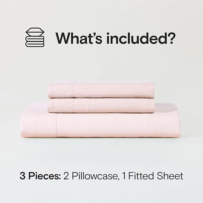 Sijo Stone Washed Organic French Linen Bed Sheet Set, GOTS Certified Organic, Best Cooling Linen Sheet Award by Sleep Foundation, 3 Piece - 2 Pillowcases and 1 Fitted Sheet (Blush, King)