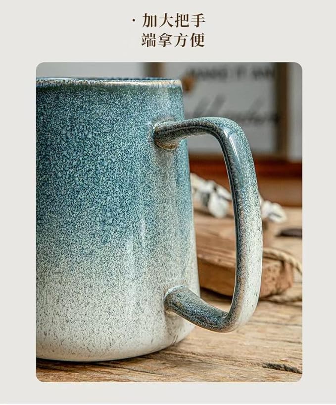 24 OZ, Large Ceramics Coffee Mugs with Handle, Extra Large Tea and Coffee Cup for Office and Home，Microwave and Dishwasher Safe,For Gift and Present(Flowing Sand Blue)