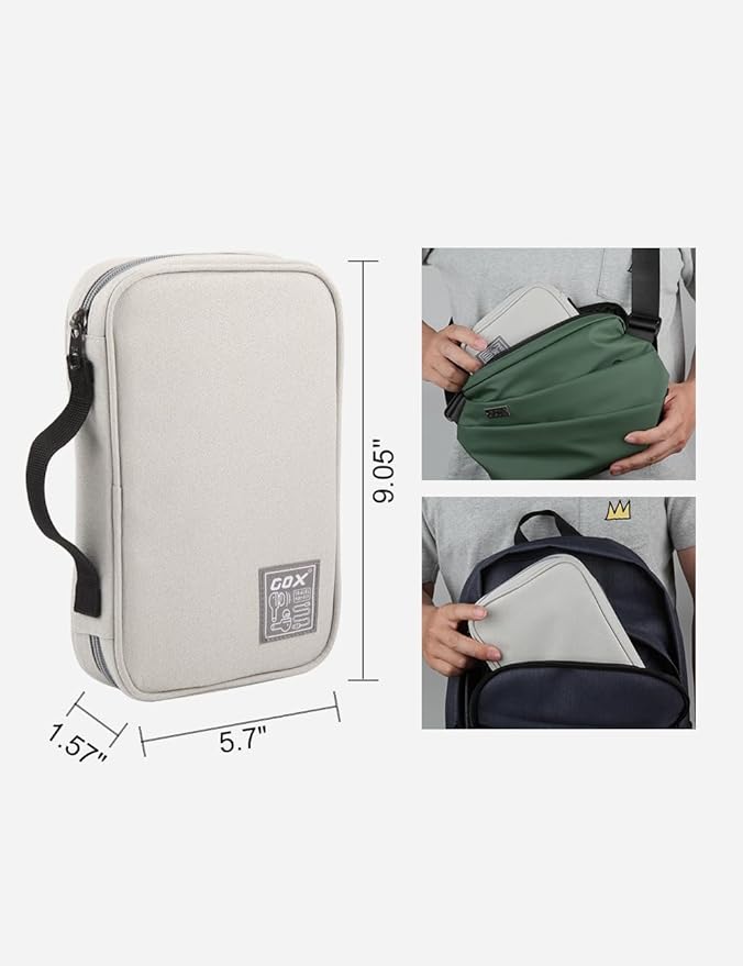 GOX Cable Organizer Pouch – Case for Chargers and Cords, Cord Organizer Travel Black, Small Cable Organizer Bag for Earbuds & Tech Accessories(BEIGE-Large)