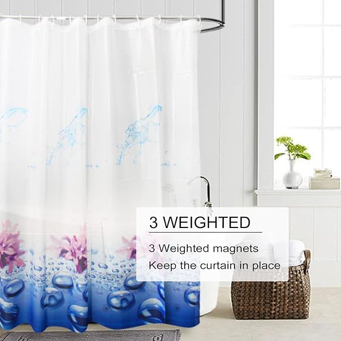TIKABC Shower Curtain Liner, 4G PEVA Shower Liner, Plastic Waterproof Shower Curtains, 72x72 inch with Grommet Holes 3 Magnetic Weights