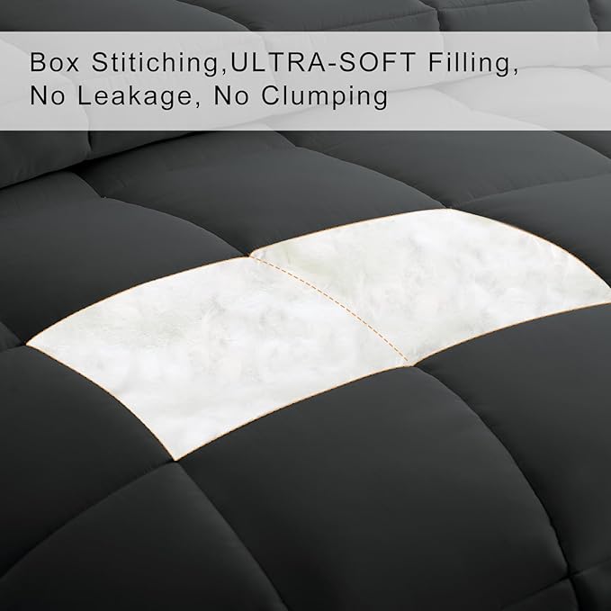COHOME Oversized King Size Comforter, All-Season Quilted Down Alternative Duvet Insert, Luxury Hotel GentleSoft Comforter with Anti-Clump Tech & 8 Tabs - Reversible - Dark Grey 98 x116 inches